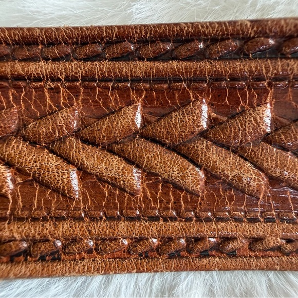 Vintage Tooled Leather Belt Brown | Unisex Western Boho | Size 34 main image 5